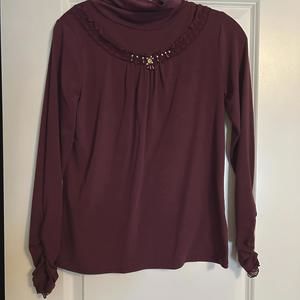 Axes Femme Japan Maroon Lace Turtleneck Shirt Top